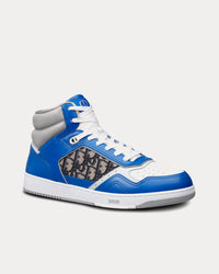 B27 Blue, Gray and White Smooth Calfskin with Beige and Black Dior Oblique Jacquard High Top Sneakers