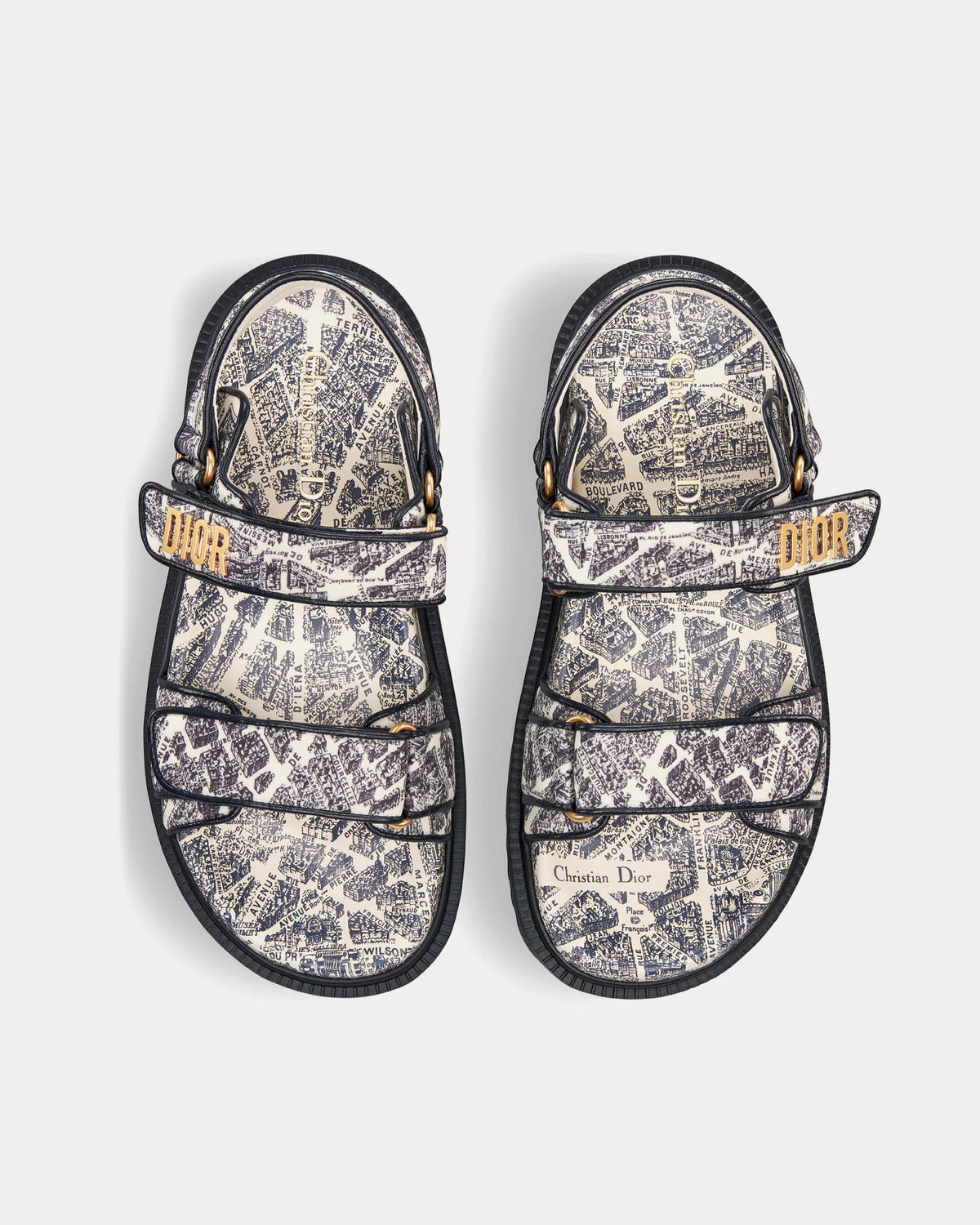 Dioract White and Navy Blue Technical Fabric with Plan de Paris Print Sandals