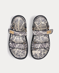 Dioract White and Navy Blue Technical Fabric with Plan de Paris Print Sandals