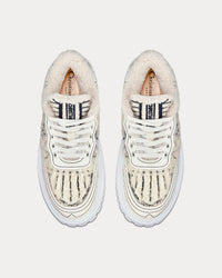 Addict Blue Toile de Jouy Embroidered Natural Shearling Low Top Sneakers