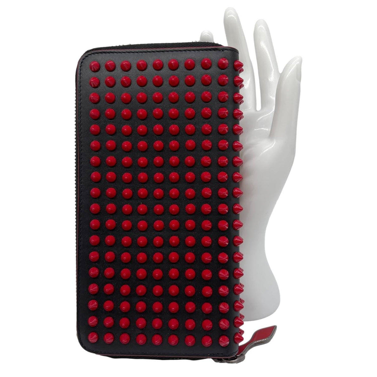 CHRISTIAN LOUBOUTIN Panettone Spikes Leather Zip Around Wallet Red