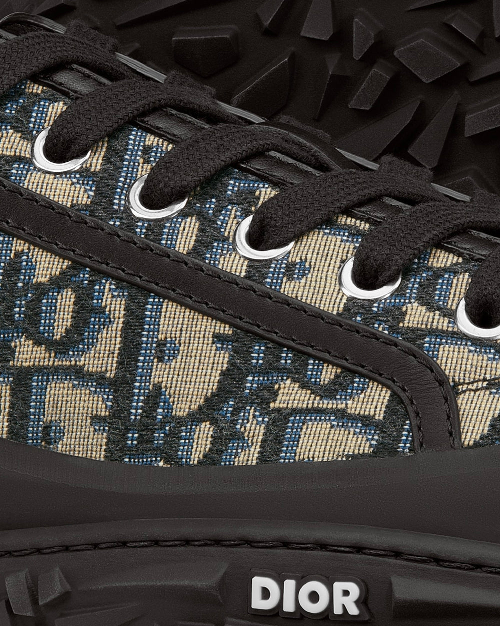 B28 Beige and Black Dior Oblique Jacquard and Black Rubber Low Top Sneakers