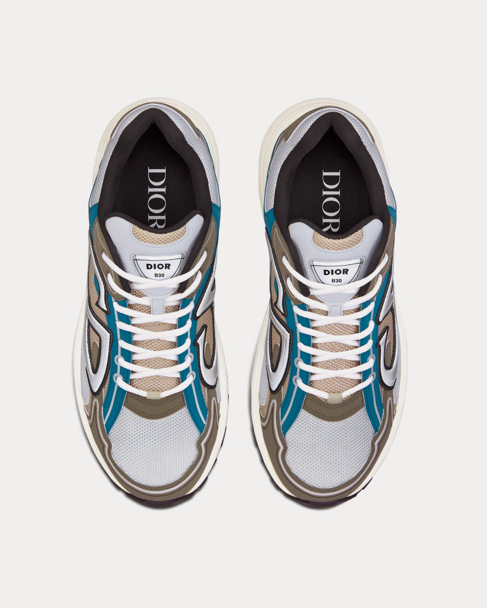 B30 White and Beige Mesh with Blue and Olive Technical Fabric Low Top Sneakers