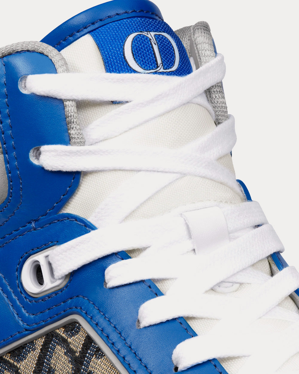 B27 Blue, Gray and White Smooth Calfskin with Beige and Black Dior Oblique Jacquard High Top Sneakers