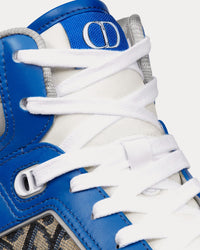 B27 Blue, Gray and White Smooth Calfskin with Beige and Black Dior Oblique Jacquard High Top Sneakers
