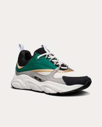 B22 White and Black Technical Mesh with Green, White and Gold-Tone Calfskin Low Top Sneakers