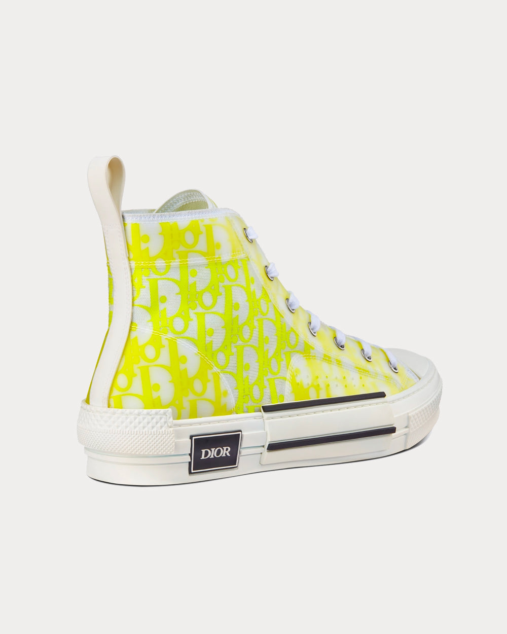 B23 White and Yellow Dior Oblique Canvas High Top Sneakers