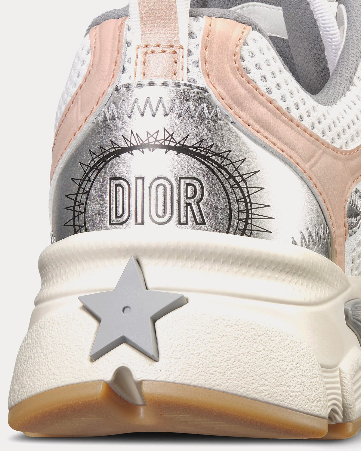 Chrono White Mesh with Nude and Silver-Tone Laminated Leather-Effect Panels Low Top Sneakers