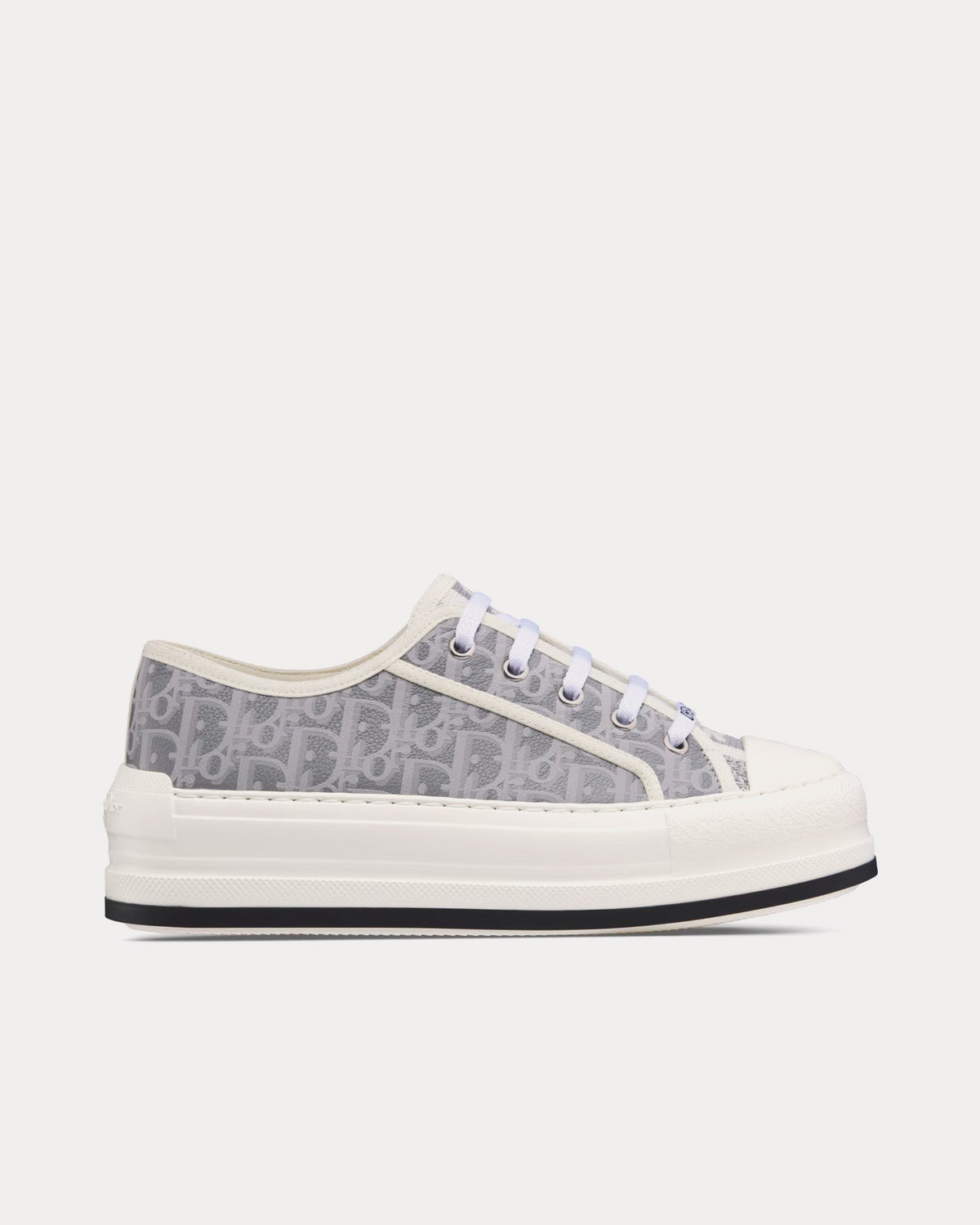 Walk'n'Dior Platform Gray Calfskin Textured with Dior Oblique Motif and Embroidered Cotton Low Top Sneakers
