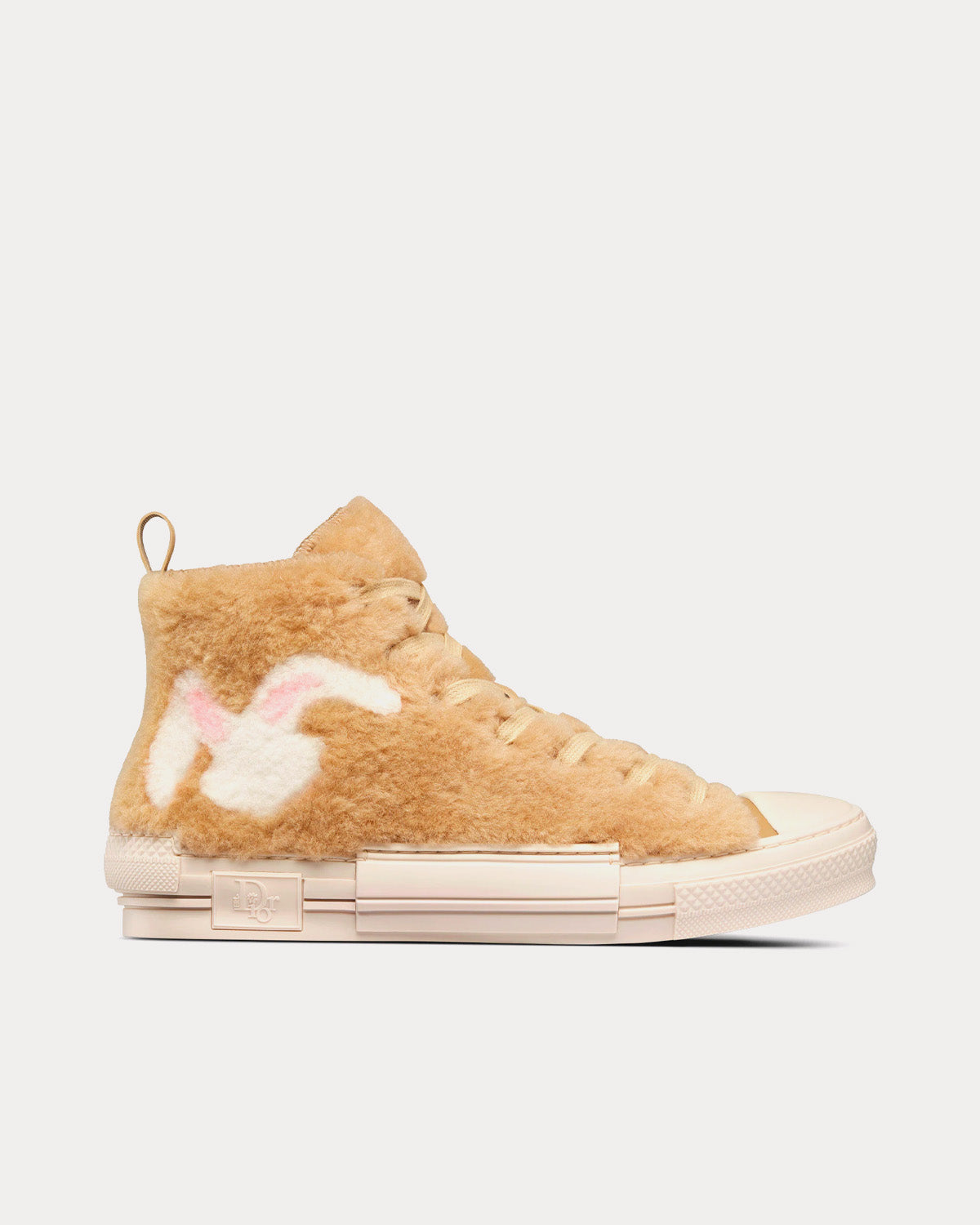B23 Beige Shearling with Rabbit Motif High Top Sneakers