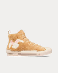 B23 Beige Shearling with Rabbit Motif High Top Sneakers