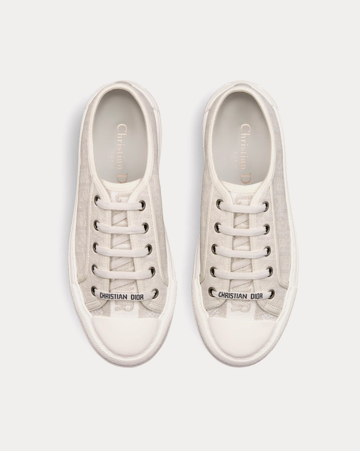 Walk'n'Dior Platform White Calfskin Textured with Dior Oblique Motif and Embroidered Cotton Low Top Sneakers