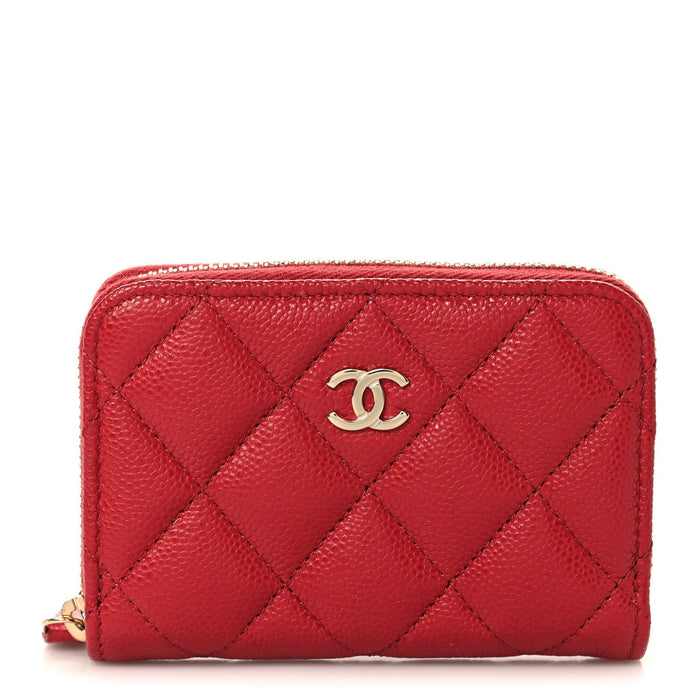Caviar Quilted Zip Coin Purse Red - Crown & Consign
