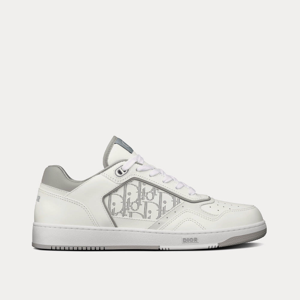 B27 White and Gray Smooth Calfskin with White Dior Oblique Galaxy Leather Low Top Sneakers
