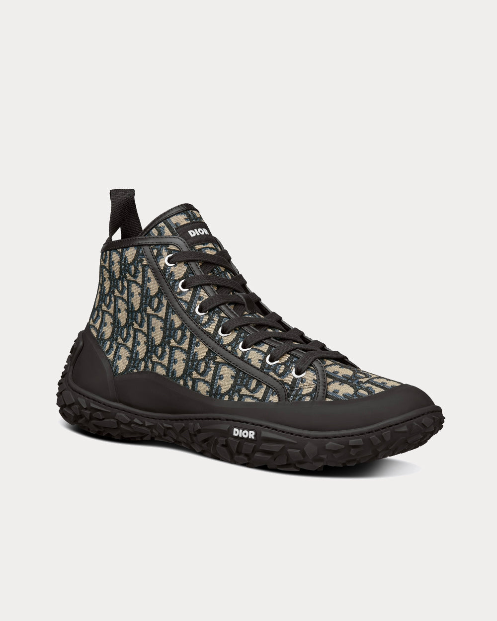 B28 Beige and Black Dior Oblique Jacquard and Black Rubber High Top Sneakers