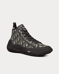 B28 Beige and Black Dior Oblique Jacquard and Black Rubber High Top Sneakers