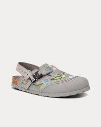 Tokio Dior Gray Felted Wool Embroidered with Flowers and Nubuck Calfskin Mules