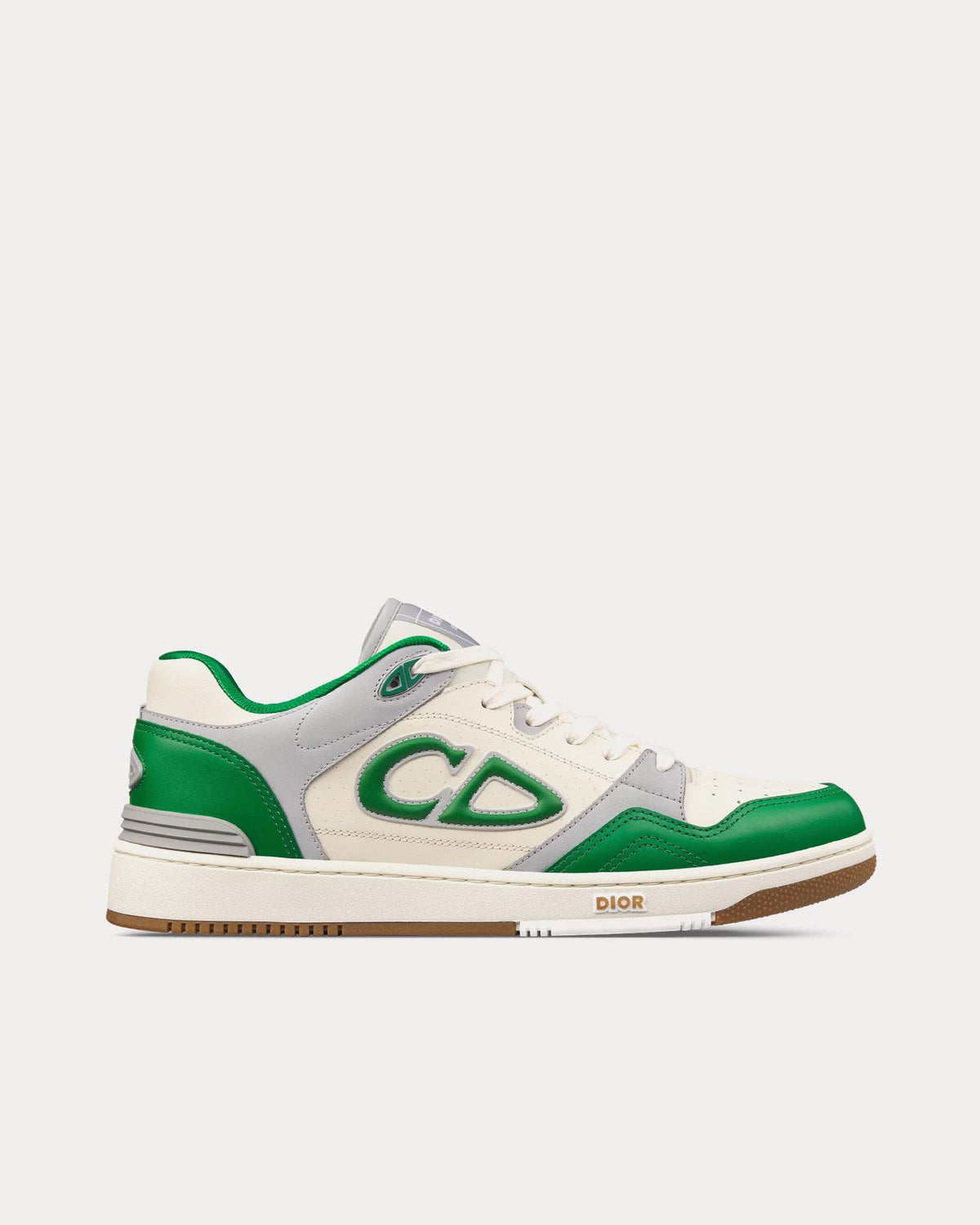 B57 Green and Cream Smooth Calfskin with Light Gray Suede Low Top Sneakers