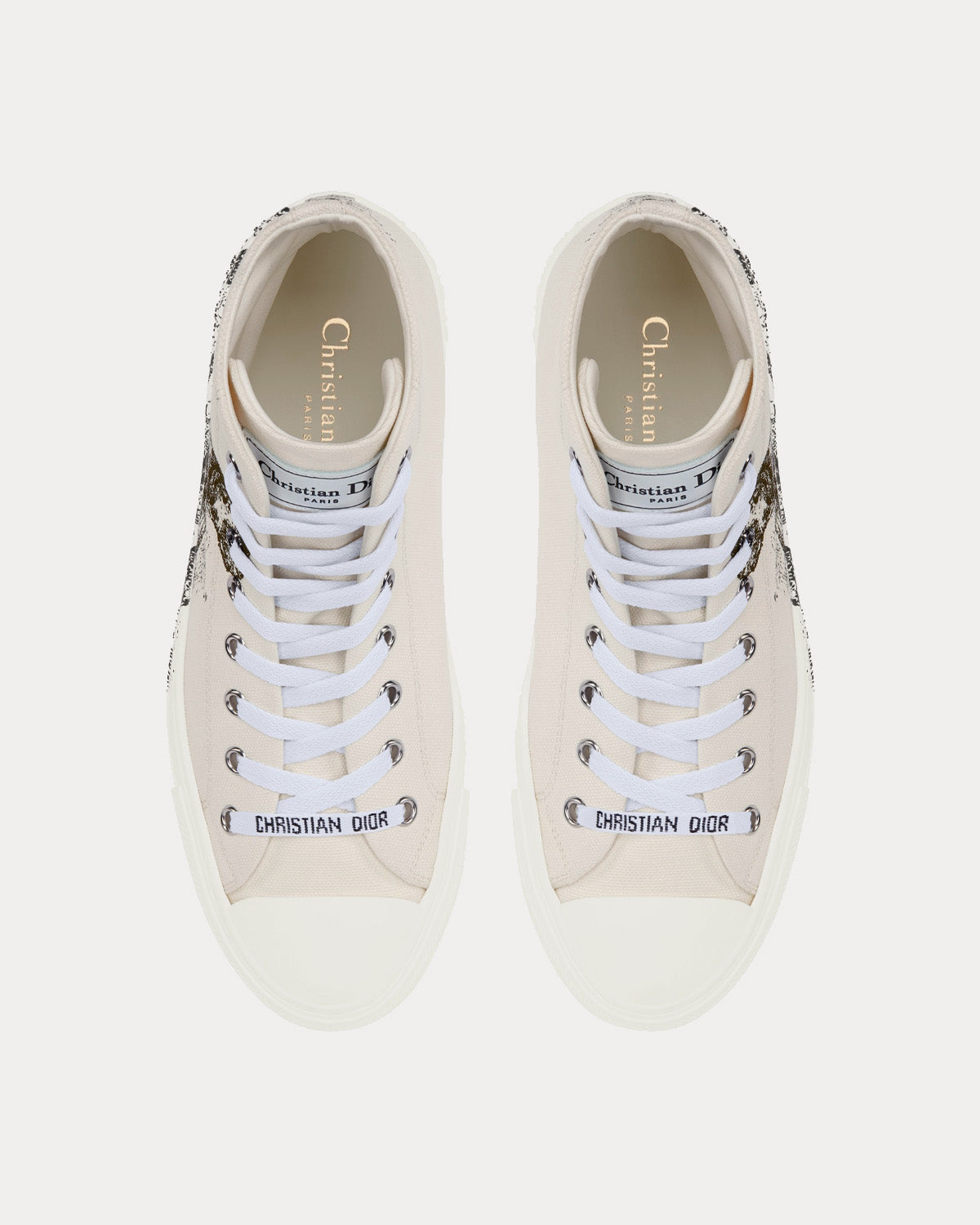 Walk'n'Dior White Cotton Canvas with Black Toile de Jouy Tiger Print High Top Sneakers