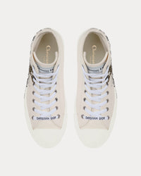 Walk'n'Dior White Cotton Canvas with Black Toile de Jouy Tiger Print High Top Sneakers