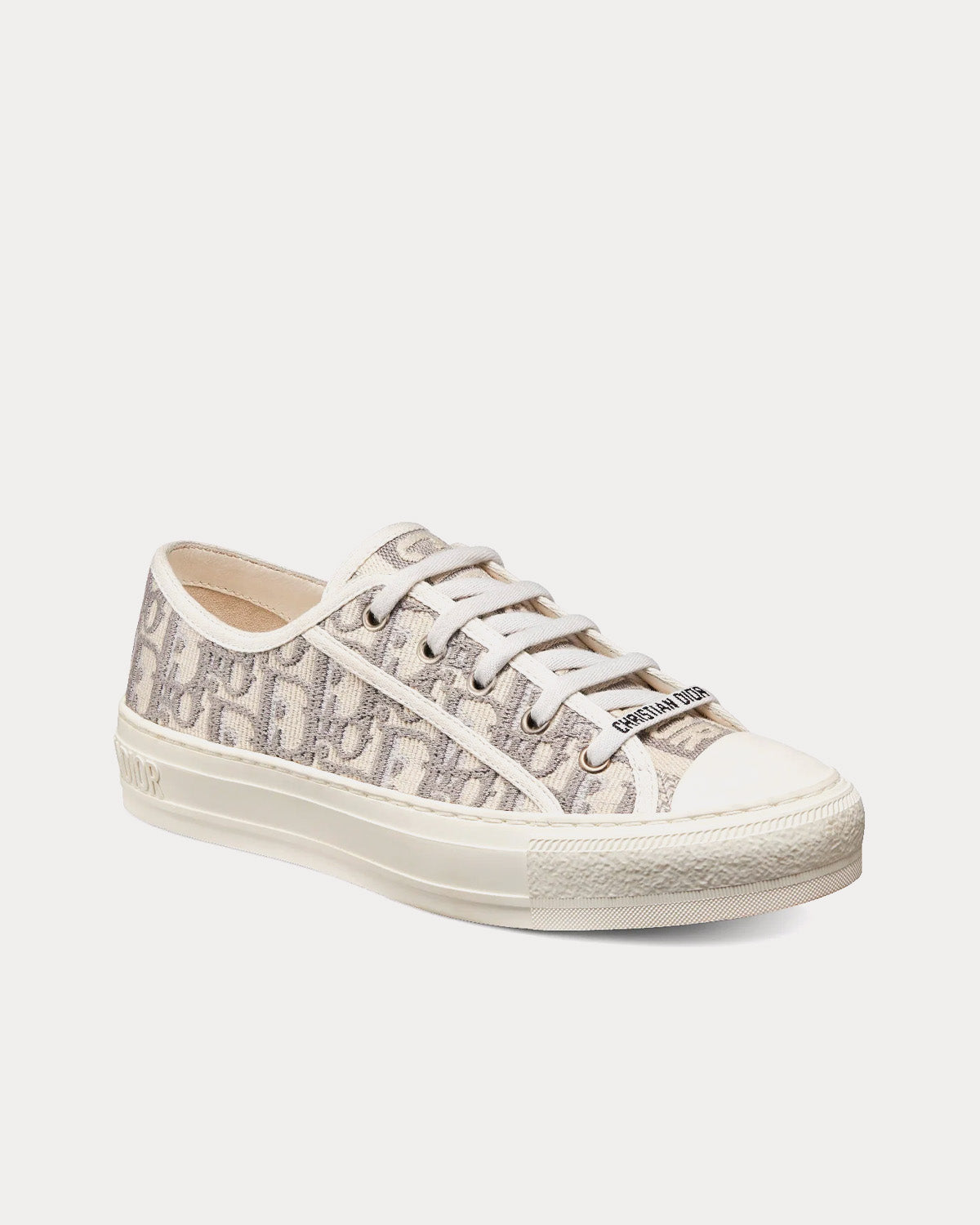 Walk'n'Dior Gray Stone Dior Oblique Embroidered Cotton Low Top Sneakers