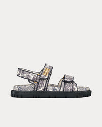 Dioract White and Navy Blue Technical Fabric with Plan de Paris Print Sandals