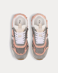 C'est Dior Gray and Deep Pink Suede Calfskin and White Mesh Low Top Sneakers View 2