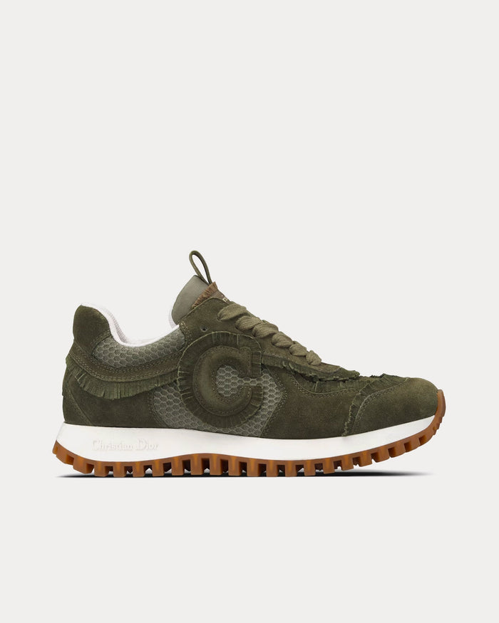 C'est Dior Suede Calfskin & Mesh Khaki Low Top Sneakers - Crown & Consign