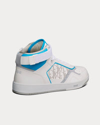 B27 White and Light Blue Smooth Calfskin with White Dior Oblique Galaxy Leather High Top Sneakers