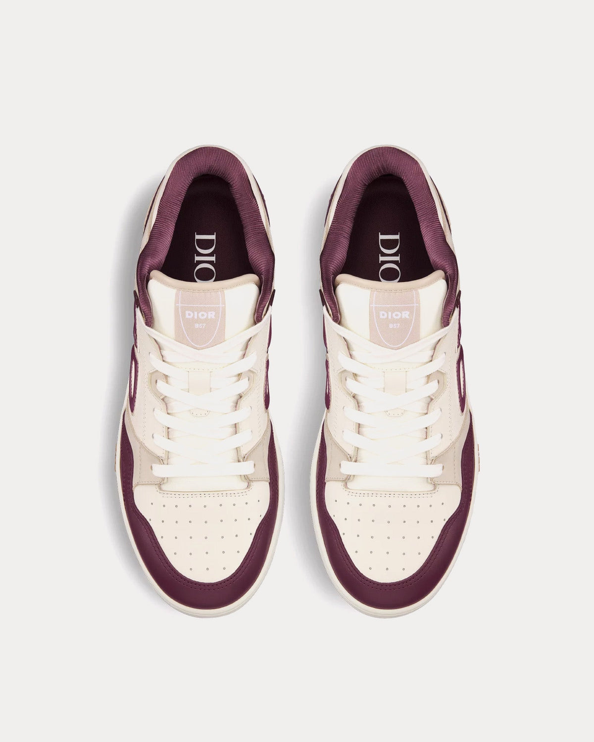 B57 Burgundy and Cream Smooth Calfskin with Beige Suede Low Top Sneakers