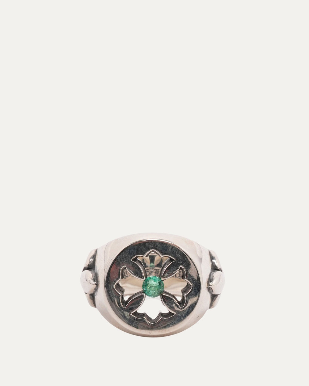 Chrome Hearts Emerald Plus Cross Stamp Ring