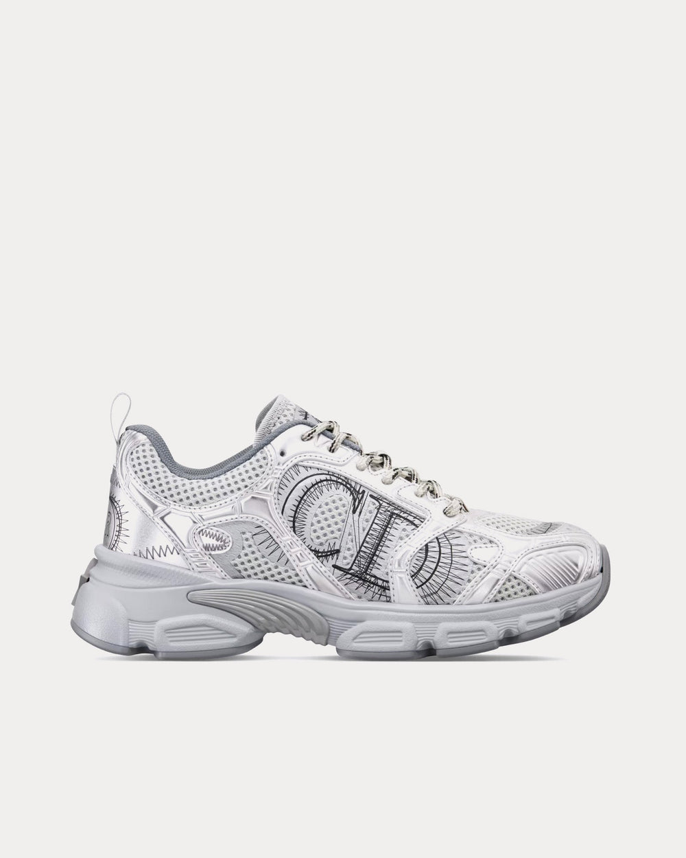 Chrono Gray Mesh with Silver-Tone Laminated Leather-Effect Panels Low Top Sneakers