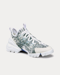 D-Connect Blue and White Technical Fabric with Dior Étoile Print Low Top Sneakers View 3
