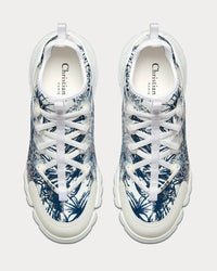 D-Connect White and Navy Blue Technical Fabric with Toile de Jouy Palms Print Low Top Sneakers View 4