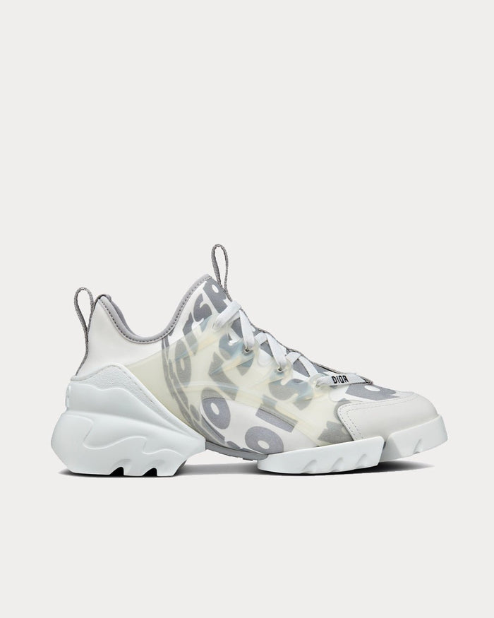 D-Connect White Dior Spatial Printed Reflective Technical Fabric Low Top Sneakers - Crown & Consign