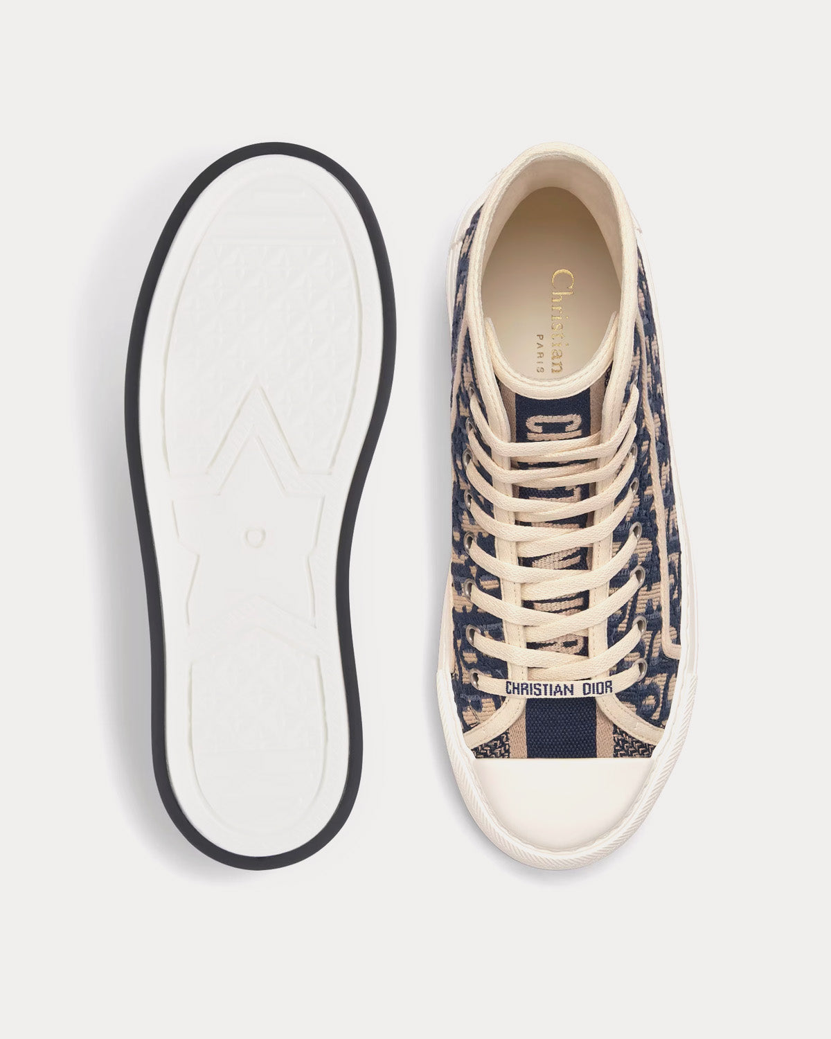 Walk'n'Dior Platform Deep Blue Dior Oblique Embroidered Cotton High Top Sneakers