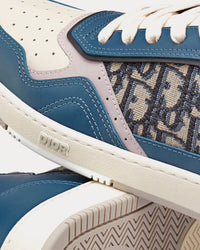 B27 Blue, Cream and Dior Gray Smooth Calfskin with Beige and Black Dior Oblique Jacquard High Top Sneakers