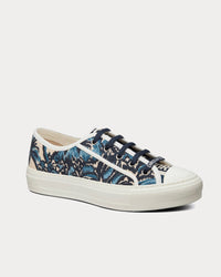Indigo Blue Dior Palms Embroidered Cotton Low Top Sneakers