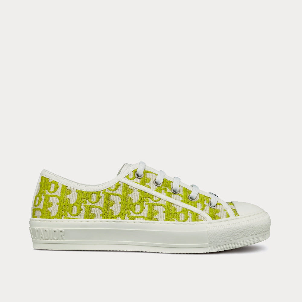 Walk'n'Dior Lime Dior Oblique Embroidered Cotton Low Top Sneakers