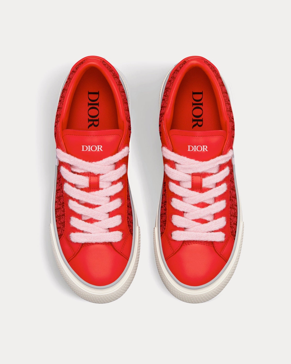 B33 Red Smooth Calfskin and Red Dior Oblique Jacquard Low Top Sneakers