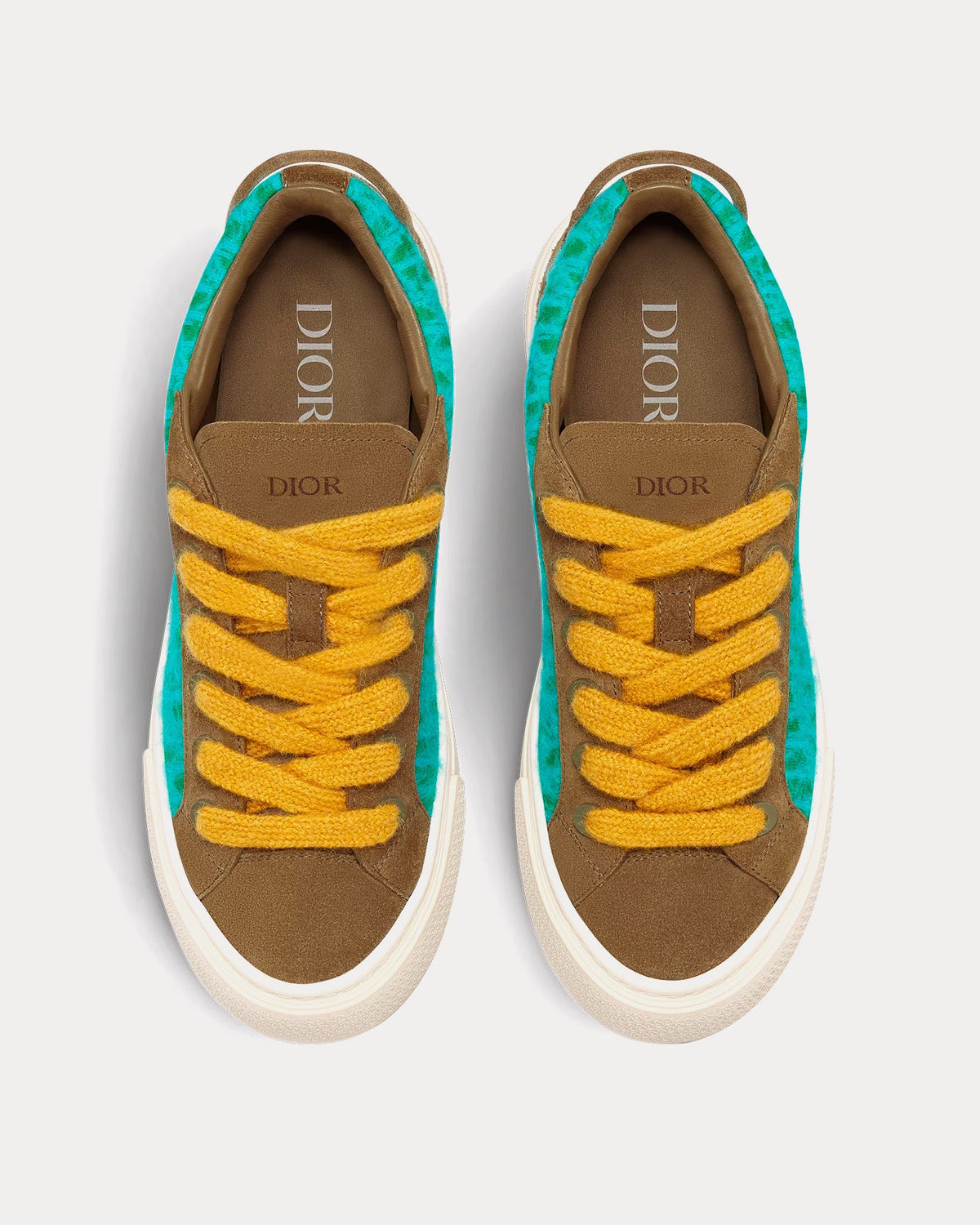 B33 Limited Edition Turquoise Dior Oblique Mohair and Brown Suede Low Top Sneakers