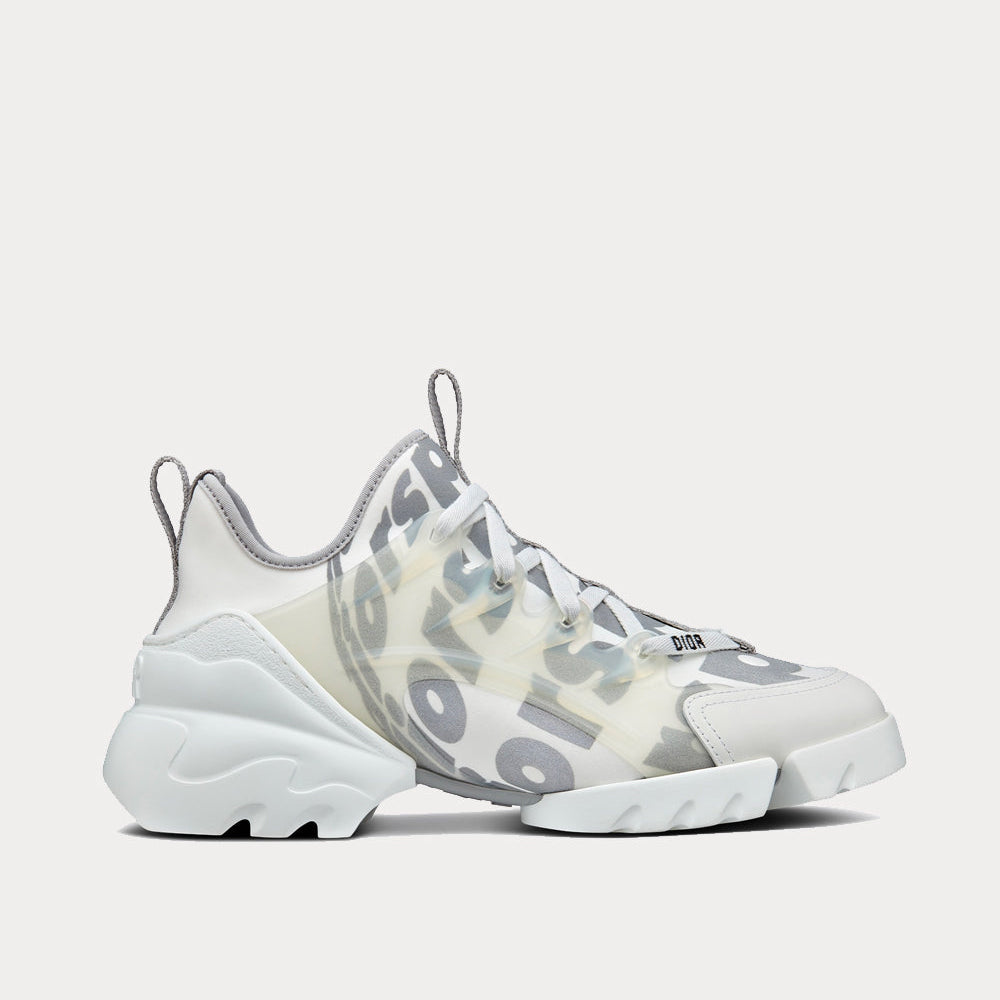 D-Connect White Dior Spatial Printed Reflective Technical Fabric Low Top Sneakers