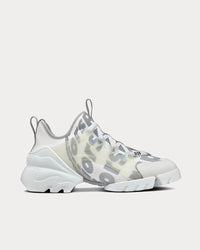 D-Connect White Dior Spatial Printed Reflective Technical Fabric Low Top Sneakers