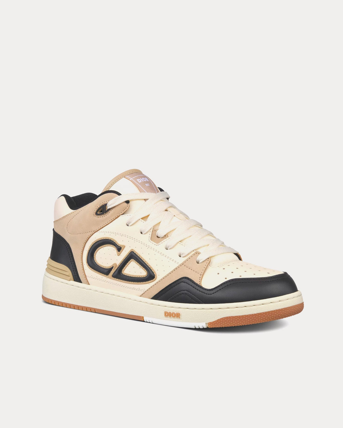 B57 Black and Cream Smooth Calfskin and Beige Suede Mid Top Sneakers