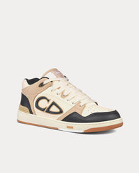 B57 Black and Cream Smooth Calfskin and Beige Suede Mid Top Sneakers