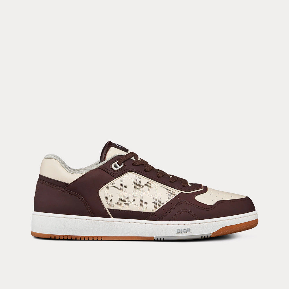 B27 Brown Nubuck Calfskin and White Dior Oblique Galaxy Leather Low Top Sneakers