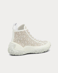 B28 Off-White Dior Oblique Jacquard and White Rubber High Top Sneakers