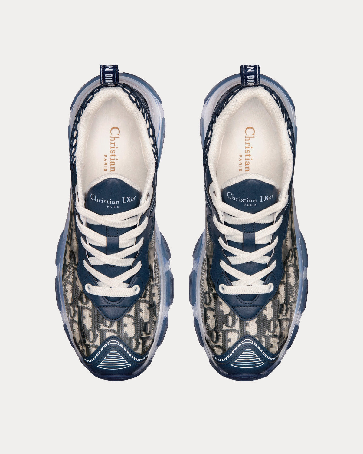 Vibe Deep Blue Dior Oblique Technical Fabric and Transparent Rubber Low Top Sneakers
