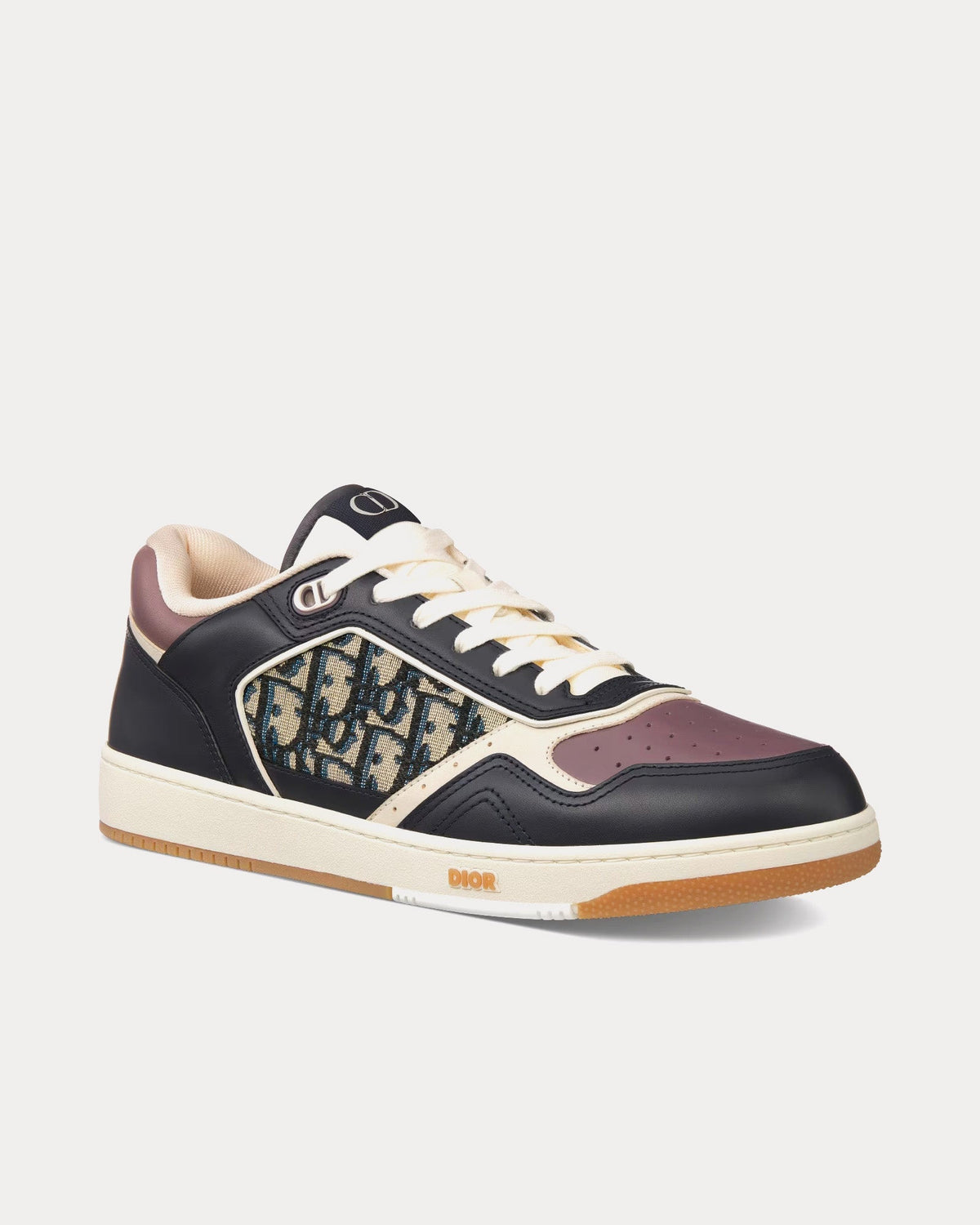 B27 Deep Blue and Plum Smooth Calfskin with Beige and Black Dior Oblique Jacquard Low Top Sneakers
