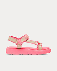 Dioriviera D-Wave Natural Raffia and Candy Pink Embroidered Cotton Sandals